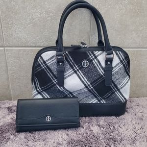 Giani Bernini Black White Plaid Handbag and wallet